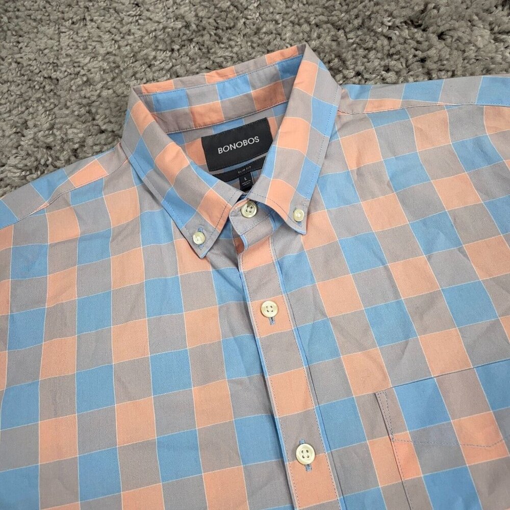 Bonobos Button Up Shirt Mens Size Large Gingham Check Slim Fit Wrinkle-Free